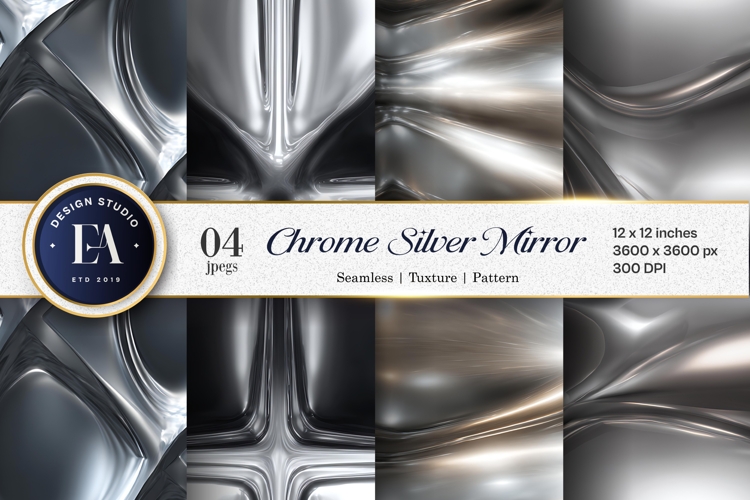 Chrome Silver Mirror Texture Polished Metallic Digital Paper