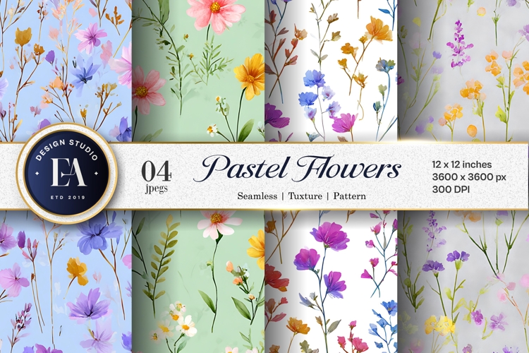 Soft Pastel Wildflower Meadow Floral Digital Paper