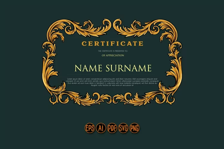 Luxury vintage certificate frame floral ornate swirls SVG