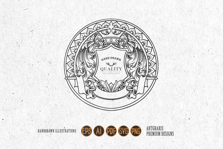Luxury vintage frame shield flourish ribbon banner silhouete