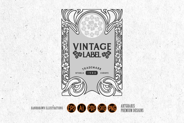 Luxury vintage label floral ornament monochrome svg example image 1