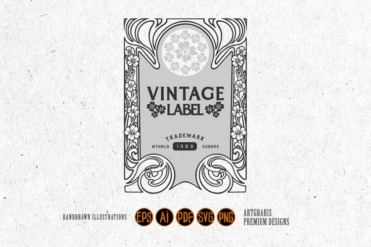 Luxury vintage label floral ornament monochrome svg