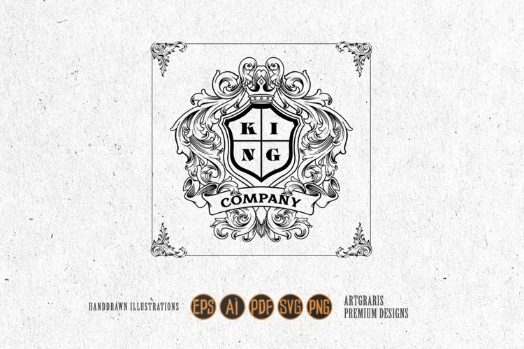 Luxury vintage label king crown frame floral ornament SVG