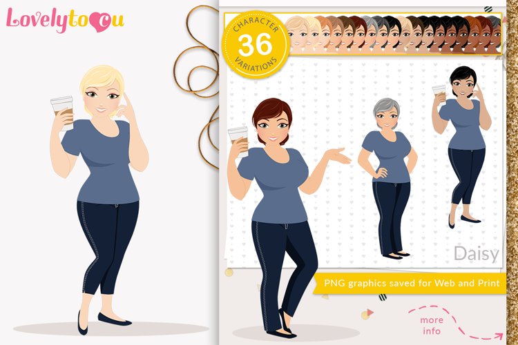 Woman character clipart, casual coffee girl, Daisy LVA28