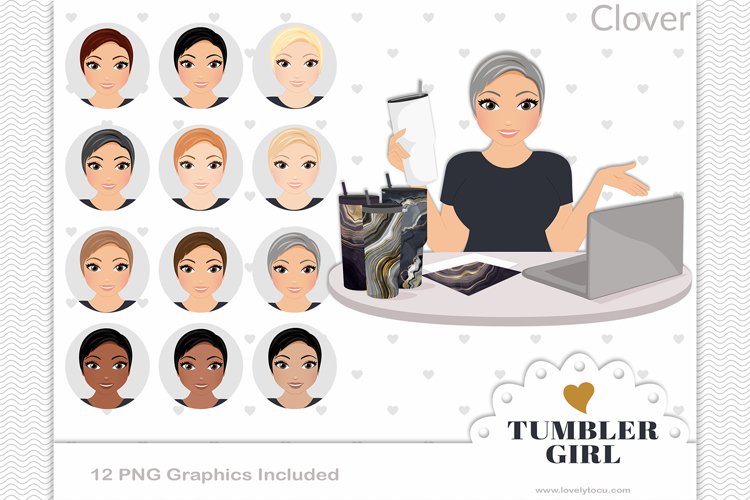 Tumbler girl avatar, clipart woman graphics - Clover