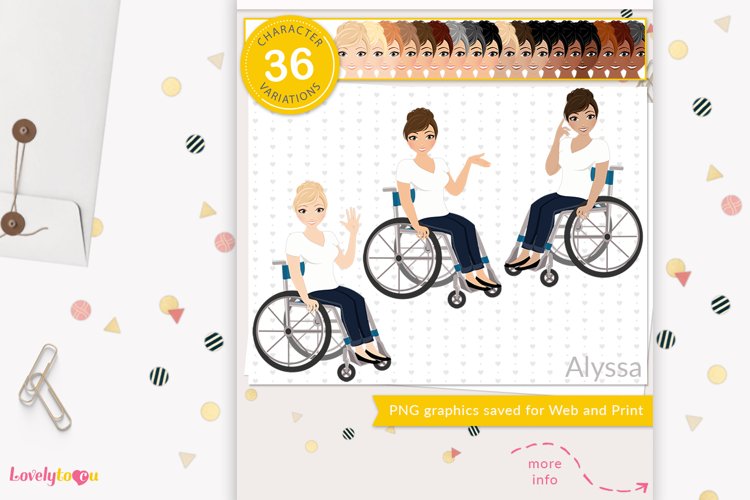 Wheelchair woman avatar, girl illustration, Alyssa LVW01 example image 1