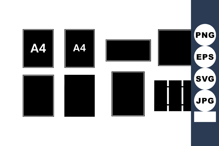 Collection of black A4 paper templates in various portrait a