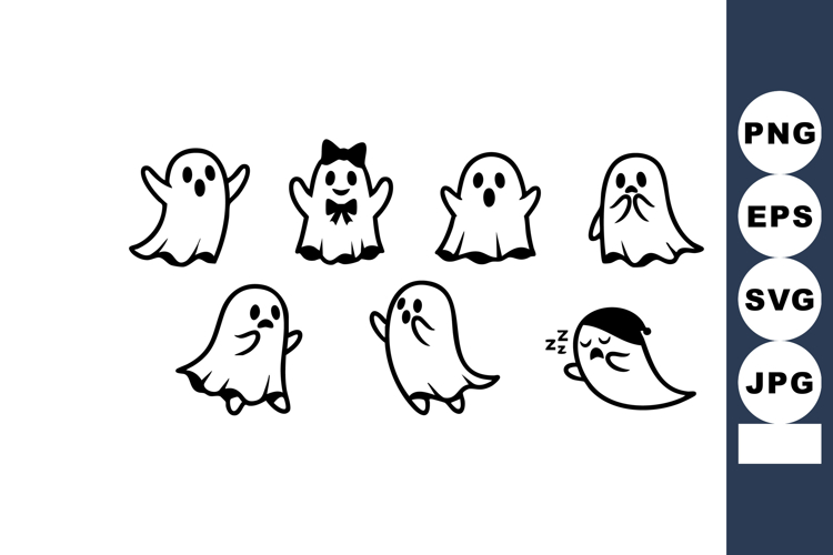 Cute cartoon ghost characters with various expressions a