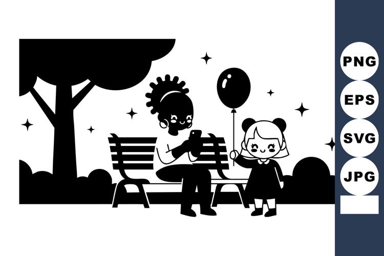 Mother and daughter enjoying park bench time together with b