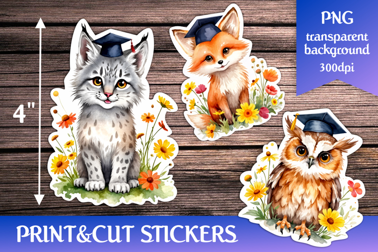 Baby Animals in Graduation Caps | Print and Cut Stickers
