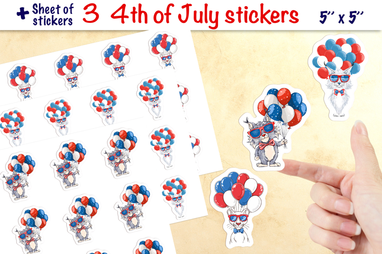 4th of July patriotic puma, lynx animal sticker PNG example image 1