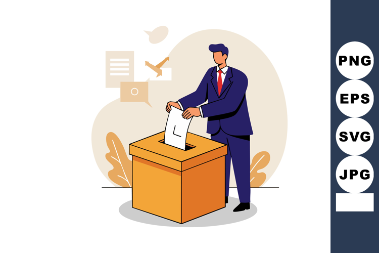 Man casting vote into ballot box during election process in