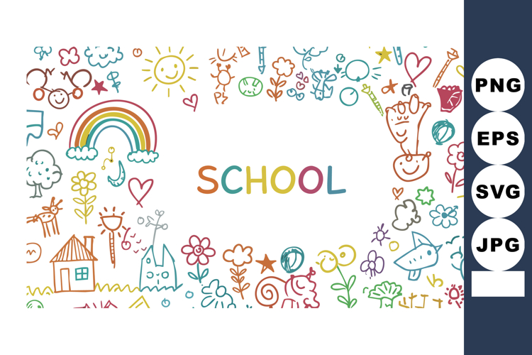 School doodles colorful hand-drawn education icons and symbo