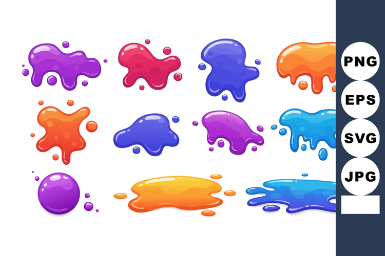 Colorful paint splashes collection in purple red blue orange