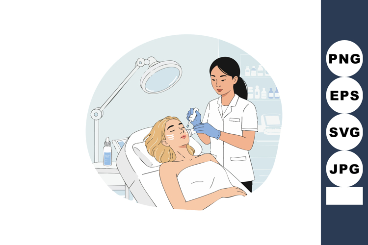 Facial skin treatment by beautician with gloves in spa clini