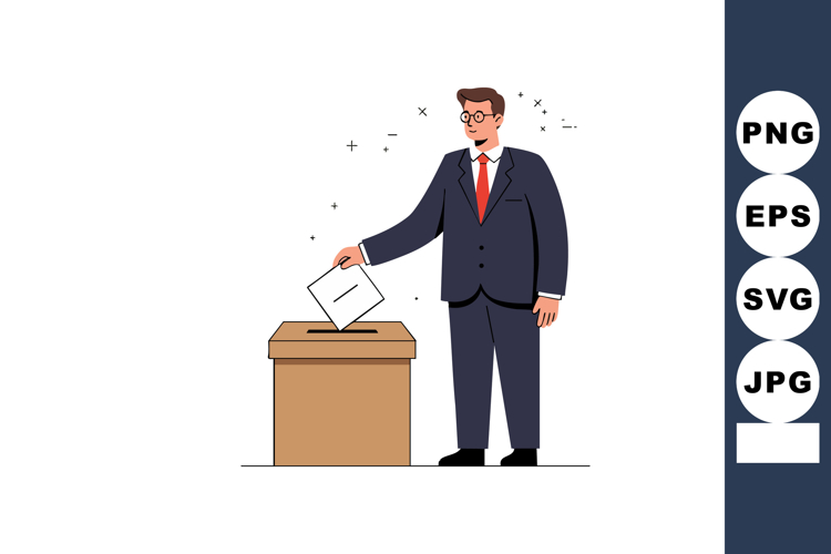 Businessman in suit casting vote in ballot box democratic el