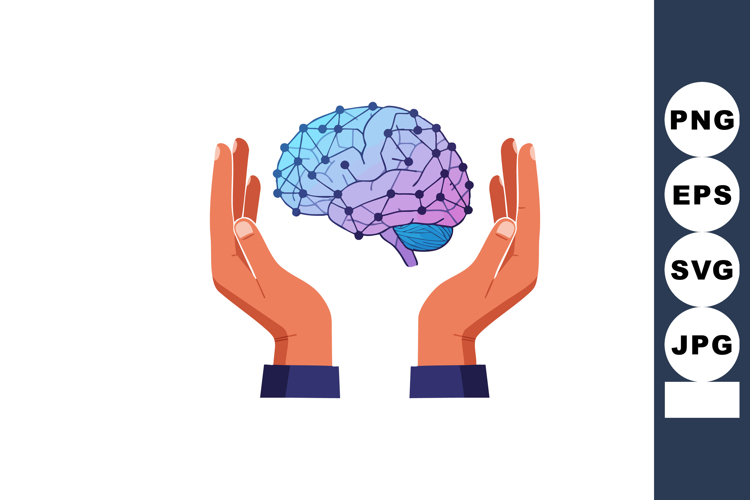 Human brain with neural network connections held by two hand