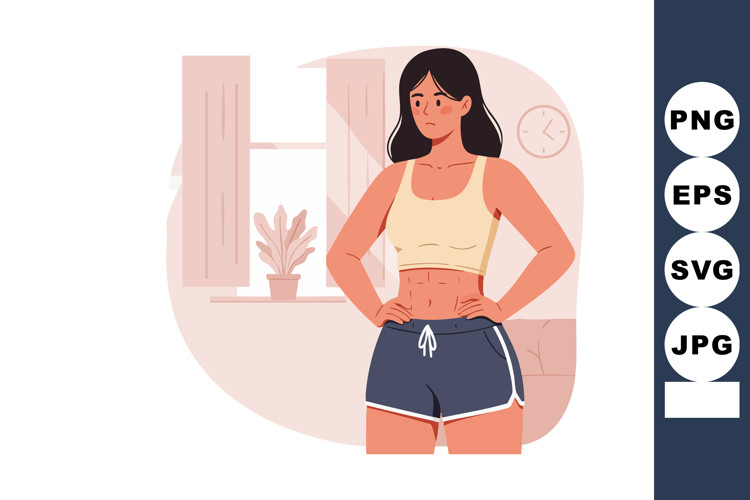 Woman checking stomach in casual sportswear feeling concerne