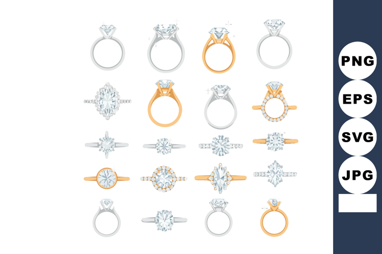 Diamond rings collection with gold and silver bands in vario