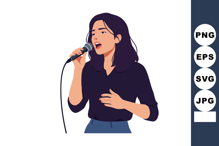 Female singer performing with microphone in hand expressive