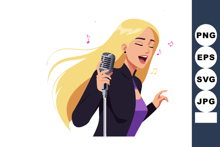 Blonde woman singing with microphone enjoying music performa