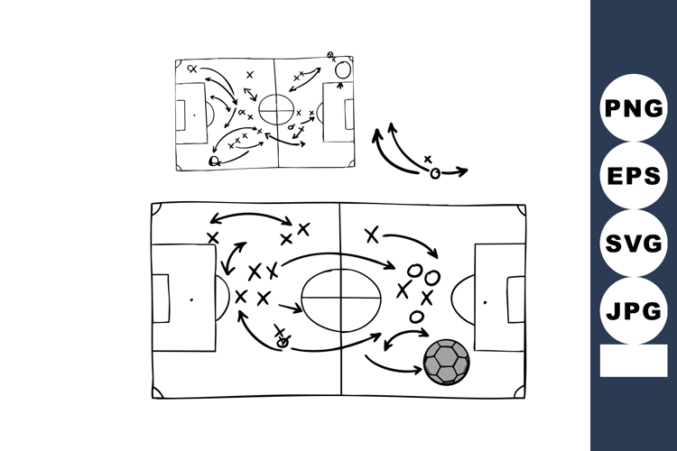 Soccer tactics board with strategic player movements and bal