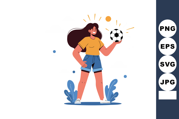 Woman holding soccer ball standing confident with long hair