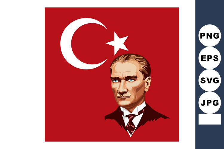Mustafa Kemal Atatürk portrait with Turkish flag red backgro