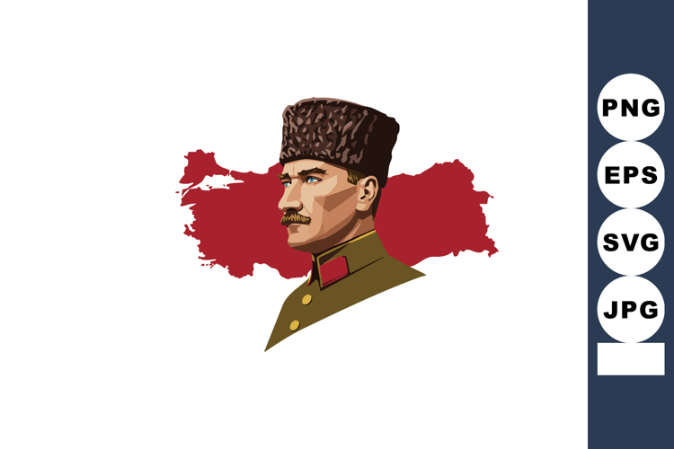 Mustafa Kemal Atatürk portrait with Turkish map background v