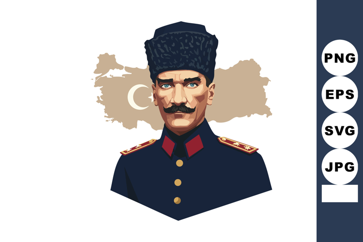 Mustafa Kemal Atatürk portrait with Turkish map and crescent
