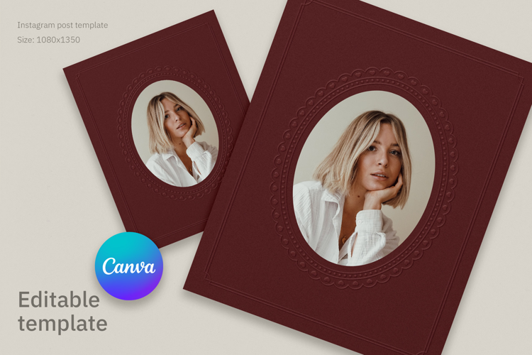 Elegant Burgundy Oval Embossed Photo Frame Instagram Post