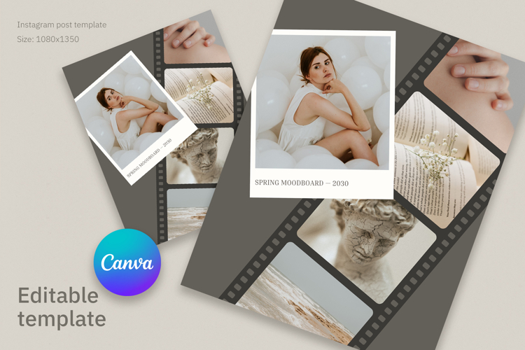 Polaroid Photo Collage Canva Template, Instagram Post