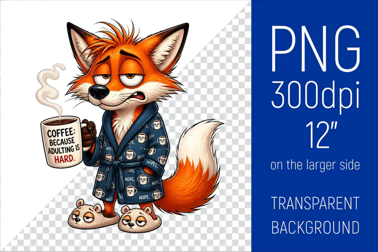 Funny Morning Coffee Fox |Cute Coffee Lover Clipart