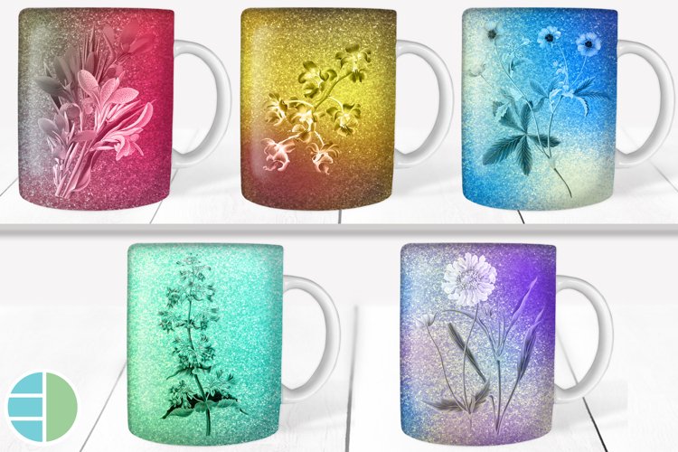 Flower Mug Sublimation Silhouette Coffee Mug Wrap Bundle PNG example image 1