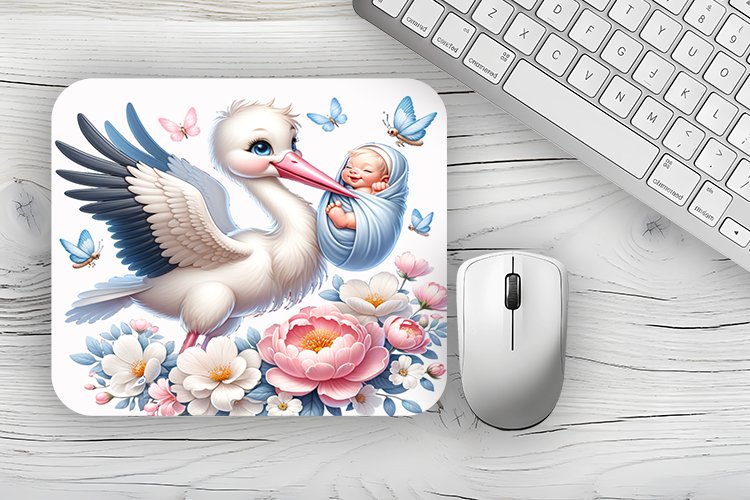 Stork Delivering New Born Baby Mousepad Sublimation Design