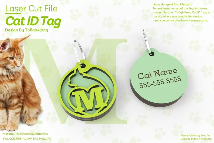 M | Cat ID Tag | Cat ID Tag Slide On Collar| laser cut | SVG