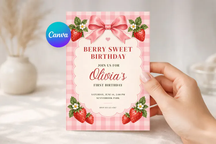 Strawberry Sweet Birthday Invitation Template