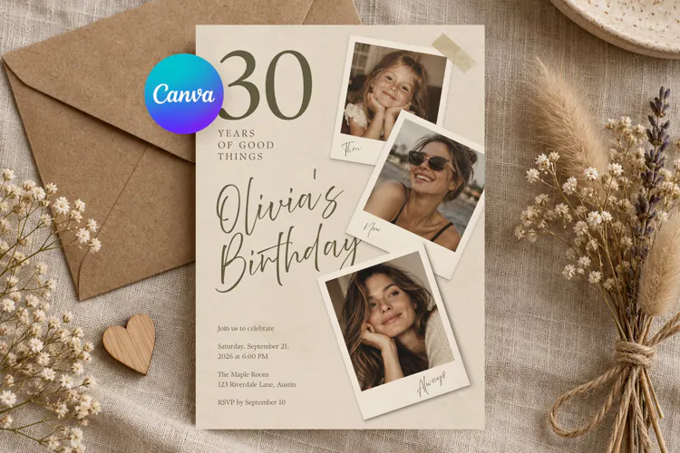 Photo Collage Birthday Invitation Canva Template