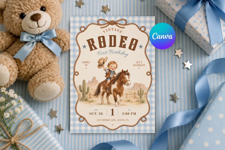 Cowboy Rodeo Invitation Template, Editable Canva example image 1