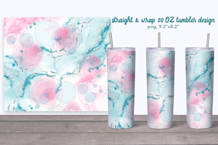 Light pink & cyan tumbler with silver. Abstract Tumbler 20oz