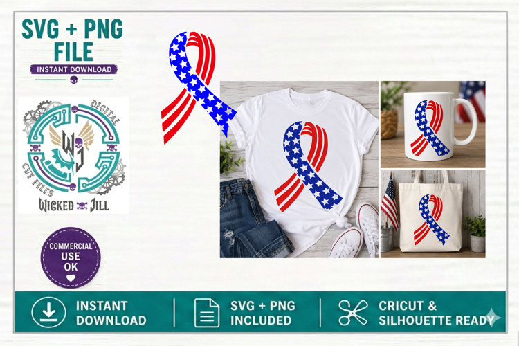 Patriotic Star Stripes Ribbon SVG Cut File UPDATED