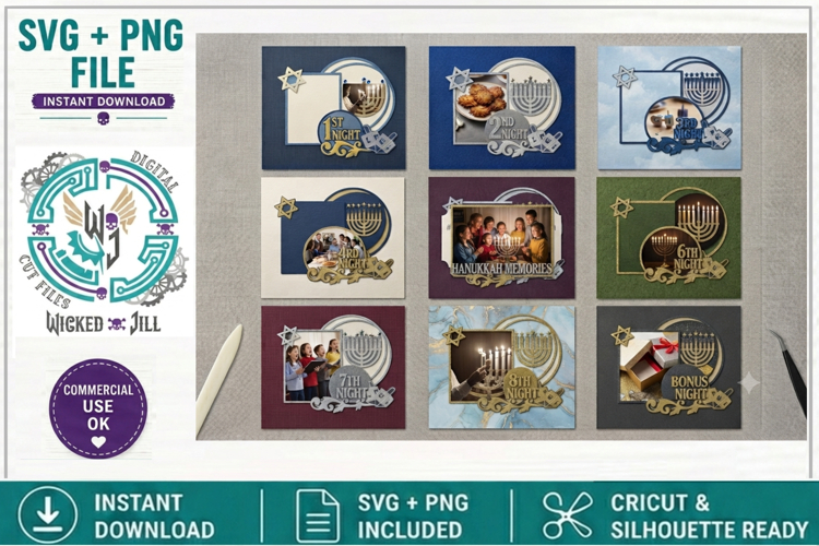 SCRAPBOOK HANUKKAH CIRCLE LAYOUT OVERLAY CUT FILE SVG PNG