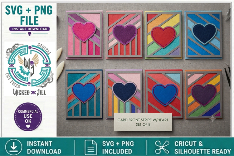 STRIPE HEART CARD FRONTS SVG CRICUT SILHOUETTE CARD MAKING