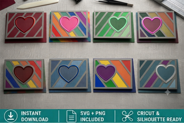 STRIPE HEART CARD VERTICAL #1 FRONTS SVG CRICUT SILHOUETTE