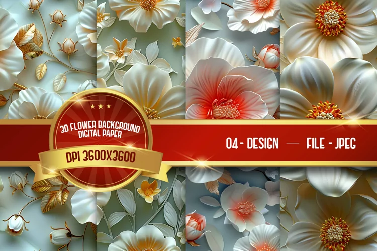 3D Flower Background Digital Paper