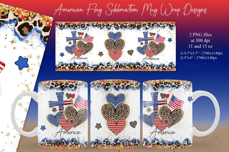 American Leopard Heart Mug Sublimation-11oz   15oz mugs