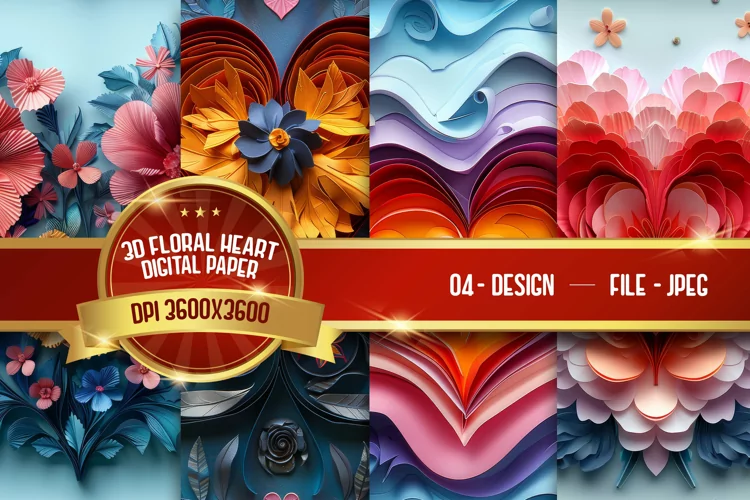 3D Flower Heart Digital Paper