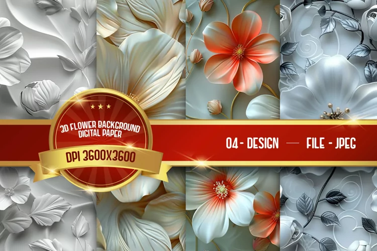 3D Flower Background Digital Paper