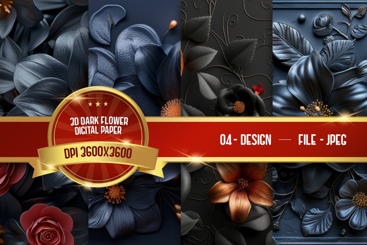 3D Dark Flower Digital Paper example image 1