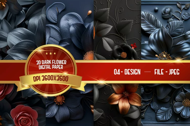 3D Dark Flower Digital Paper